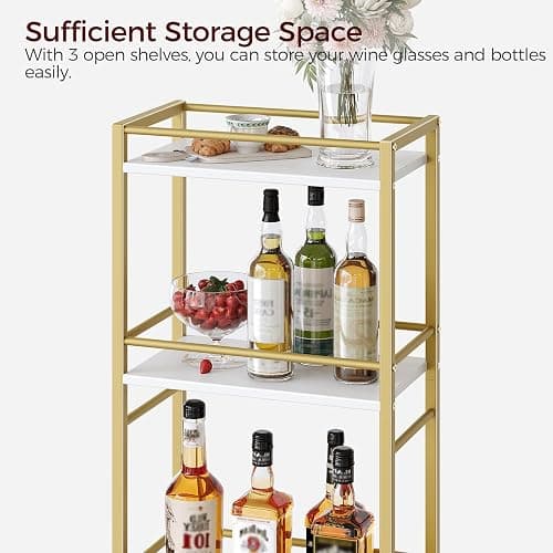 MAHANCRIS Bar Cart for The Home, 3-Tier Drink Cart on Wheels, Home Bar Serving Cart, Mini Bar Cart for Small Space, Rolling Kitchen Carts for Bar, Kitchen, Dining Room, Gold RCJW4001 thumbnail 7