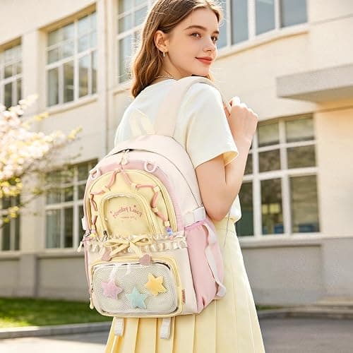 jingyuKJ Kawaii ita Backpack - Cute Backpack Coquette Aesthetic Back Pack Y2K Daypack with Clear Pockets with Clear Pockets (Pink) thumbnail 2