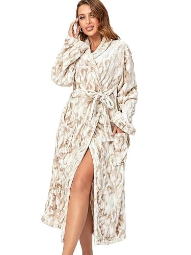 RONGTAI Womens Bathrobe Ladies Fleece Plush Warm Long Robes Fleece Nightgown Sleepwear - Image 1