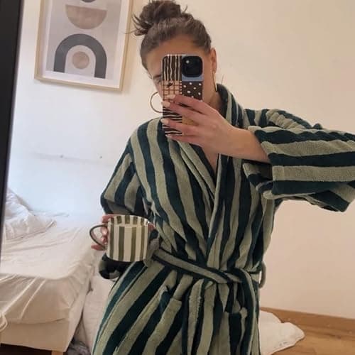 Terry Striped Robe - Cotton Kimono Terry Cloth Bathrobe thumbnail 7