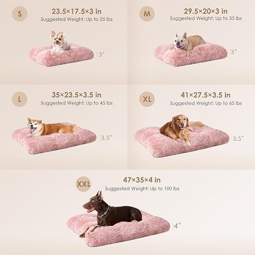 EHEYCIGA Fluffy Dog Crate Bed for Large Dogs, Plush Faux Fur Crate Pad, Calming Anti Anxiety Large Dog Bed, Washable Soft Warm Crate Mat with Non-Slip Bottom, Pink thumbnail 2
