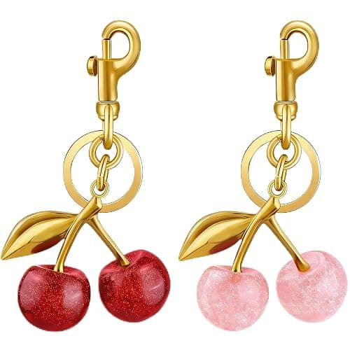 Trofinae 2 PACK Keychain Cherry Bag Charms Purse, Cherry Charm For Purse Key Chain Women Cute - Car keyrings leather handbags, Purse Charms For Handbags Valentines Day Gifts (1, Red+Pink) - Image 1