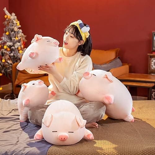 CHDGIOHA Pig Stuffed Animal Plush Pillow - 15.7'' Kawaii Soft Pig Hugging Pillow, Adorable Cuddle Plush Toy, for Kids, Girlfriend, or Adults, Perfect for Christmas and Birthdays (Squint, 15.7in) - Squint - 15.7in thumbnail 5