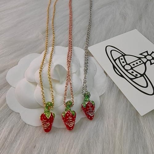 HXLIANG Saturn Necklace Electroplated Fresh Sweet Red Strawberry Pendant Unique Design Trendy Jewelry for Women thumbnail 5