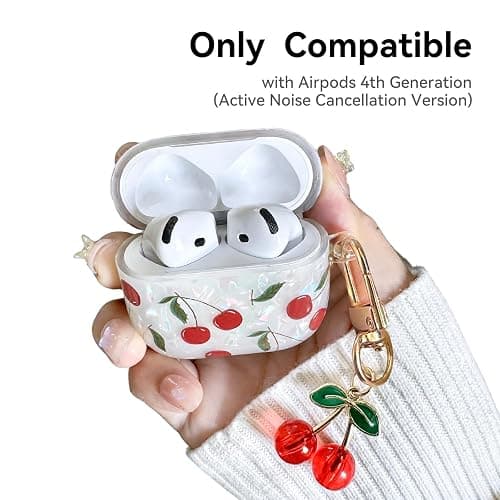 Compatible with AirPods 4 Case, Cute Pretty Aesthetic AirPod 4 Case Cover with Keychain, Soft TPU Protective Shockproof Case for Women Girl (Cherry, for AirPod 4 case) thumbnail 2