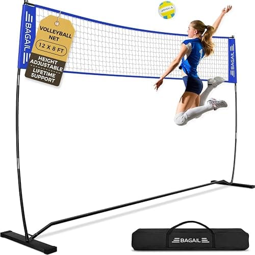 BAGAIL Volleyball Net, 12ft/20ft Portable Volleyball Net for Backyard - Adjustable Height, Heavy-Duty Frame, Freestanding Design - Portable Outdoor/Indoor Volleyball Set with Carry Bag - Image 1