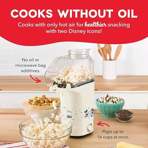 Disney DASH Fresh Pop Popcorn Maker - Oil-Free, Air Popcorn Popper - With Measuring Cup & Recipe Guide - Perfect for Movie Nights - 16 Cups, Mickey & Minnie Design thumbnail 2