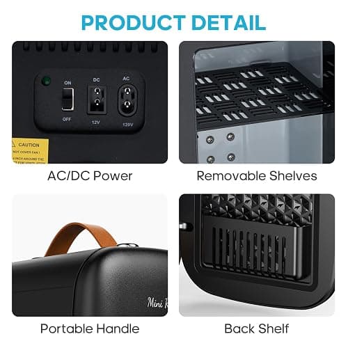 DUMOS Mini Fridge for Bedroom, 4L Compact Personal Fridge Cooler For Skincare, Drinks, And Snacks, Fits 6 Cans, Mini Refrigerator with 110V Ac/12V Dc, Ideal For Car, Dorm, Black thumbnail 7