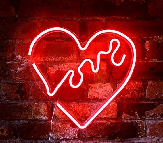 Isaac Jacobs 14" x 14" inch LED Neon Red “Love” Heart Wall Sign For Cool Light, Wall Art, Bedroom Decorations, Home Accessories, Party, and Holiday Decor: Powered by USB Wire (HEART) - Image 1