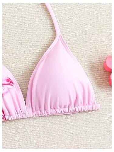 SHENHE Girl's 3 Piece Swimsuits Cute Halter Triangle Bikini Bathing Suit with Beach Cover Up thumbnail 4