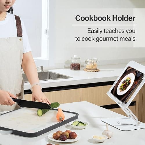 BYMECOST Acrylic Book Stand for Reading, Adjustable Book Holder with 360° Rotating Base & Elastic Page Clips, Foldable Desktop Riser Stand for Cookbook,Laptop,Tablet,Music Scores,Recipe,Textbook thumbnail 8