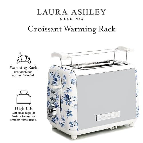 VQ Laura Ashley China Rose Stainless Steel 2 Slice Toaster | Multi-Functional Bagels & Bread Toaster 2 Slice with Adjustable Heating & Defrost Mode | Featuring 2 Wide Slots & Croissant Warming Rack thumbnail 7