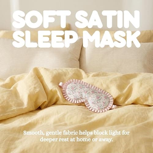 Satin Sleep Eye Mask - Floral Print - Pink | Soft satin sleep mask with adjustable strap for travel, naps, meditation, flights & restful sleep anywhere thumbnail 4