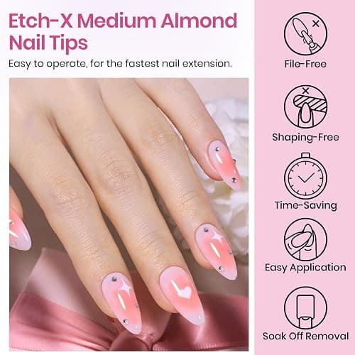 Beetles Medium Almond Nail Tips 576pcs 12 Sizes, Pre-Etched Soft Gel Nail Tips Half Matte Full Cover False Nail Tips Clear Acrylic Nails Glue on Nails DIY Nail Extension Gift for Women - 2-3-Almond Medium 576pcs (Etch X Nail Tips) thumbnail 5