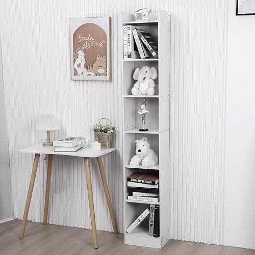 balurukt 70.9 Inch Tall Narrow Bookcase,6 Tier Bookshelves,Floor Standing Storage Cabinet,Corner Bookshelf with Storage,Shelves Display shelves for Living Room Bedroom Kitchen Office - White thumbnail 4