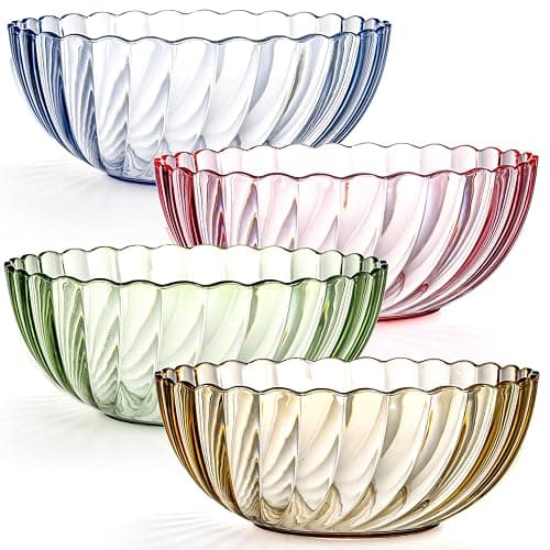 Fasmov 4 Pack Plastic Serving Bowls, Plastic Salad Mixing Bowls, 74oz Break Resistant Plastic Bowls for Salad, Fruit, Popcorn, Chip and Dip, Multicolor - Image 1