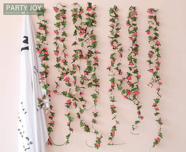 8pcs 65.6Ft Flower Garland,PARTY JOY Fake Rose Vine Artificial Flowers Hanging Rose Ivy Garland for Room Wall Decor Hanging Baskets Wedding Arch Garden Background Decor (Pink-8PCS) thumbnail 7