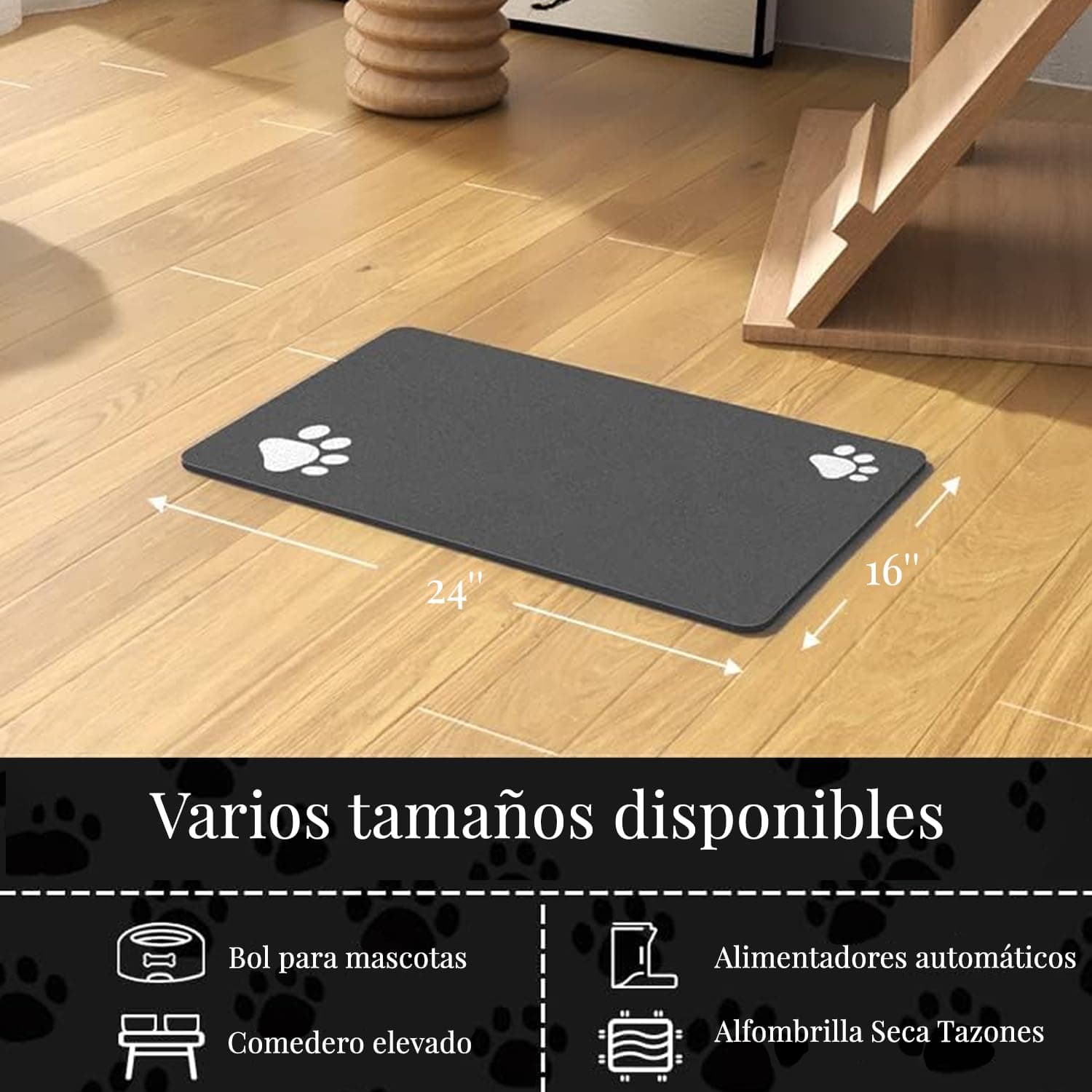 LYSSIID Alfombrilla Absorbente para Comederos Y Bebederos De Mascotas con Base De Goma Impermeable, Alfombrilla De Secado Rápido para Bebederos De Perros Y Gatos (Gris Oscuro, 16"X24") thumbnail 6
