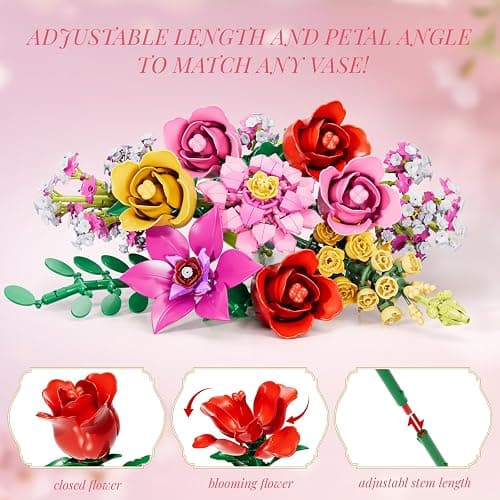 VINTOP Flower Bouquet Building Set, 11 Pretty Creative DIY Plant Bouquet Decoration 765 PCS botanicals Flower Bouquet Building Toy for Girls Women Adults 6+ Gift for Valentines Birthdays Mother's Day thumbnail 6