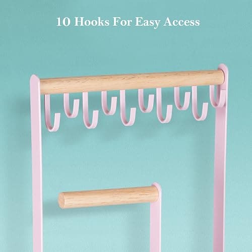 ProCase Jewelry Stand Holder Organizer, 4-Tier Necklace Holder with Ring Tray, 10 Hooks Necklaces Hanging Small Jewelry Display Storage Tower Tree for Bracelets Earrings Watches -Medium, Pink thumbnail 6