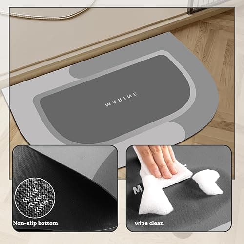 Super Absorbent Bath Mat, Quick Drying Bath Rugs, Absorbent Floor Mat for Bathroom, Magic Mat Non Slip Anti Mould, Rubber Non-slip Bottom, Simple Kitchen Door Mat (Light Gray, 45x70 cm, Semicircular) thumbnail 5