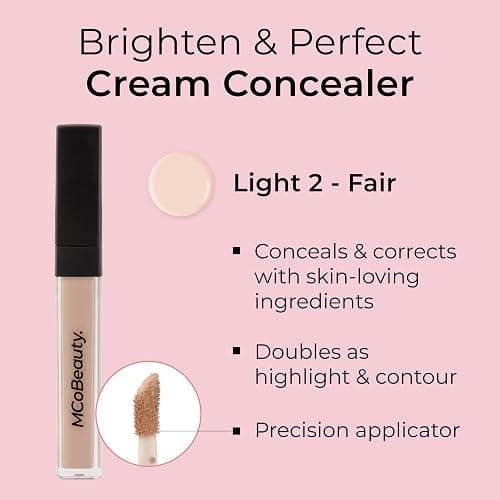 MCoBeauty - Brighten & Perfect Cream Concealer - 1 Light Fair - Hydrating Corrector Medium Coverage Blemish & Under Eye Concealer - With Vitamin E, Hyaluronic Acid & Aloe Vera thumbnail 4
