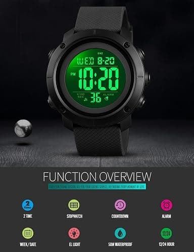 Digital Watch Sports Waterproof Military Back Light Small Watch for Men Black 1426 thumbnail 3