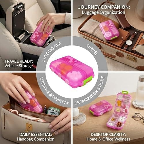 Pill Organizer with Medicine Labels Travel Daily Pill Container Mini Medication Organizer Storage Pill Organizer Travel Essentials Pill Case 7 Day (Pink & 161 Lables) thumbnail 3