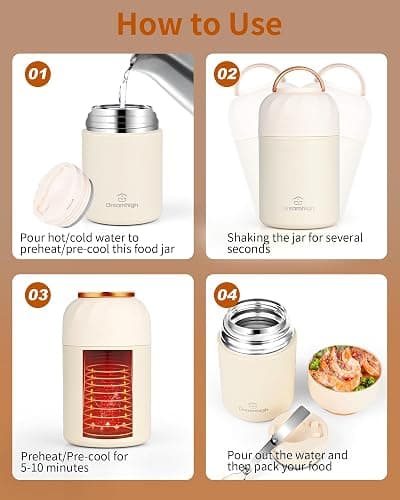 Dreamhigh® Thermos Alimentaire Chaud 850 ml, Acier Inoxydable Boite Repas Isotherme avec Poignée, boite alimentaire isotherme avec Cuillère, sans BPA, pour Ecole, Bureau, Camping (Blanc) thumbnail 6