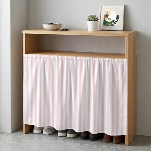 *BOUGHT* Pink Striped Cabinet Curtains for Kitchen Modern Stripes Farmhouse Rustic Simple Utility Sink Skirt, Under Sink Curtain for Laundry Room and Wider Cabinets, 35" W x 35" L thumbnail 7