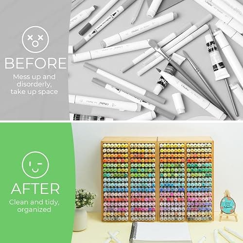 Ohuhu Bamboo Marker Organizer, Desktop Storage Hold 224 Markers for Honolulu Oahu Series of Ohuhu Markers, Pens Pencils Stationary Organizer Holder with 32 Compartments for Classroom Office Decor thumbnail 6