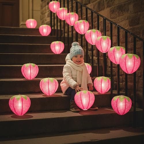 Strawberry Party Decorations,3 PCS Pink Strawberry Paper Lantern, 8" & 12" Strawberrys Lantern Decorations, Strawberrys Themed Decor for Room, Birthday Party, Baby Shower, Wedding, Garden thumbnail 7