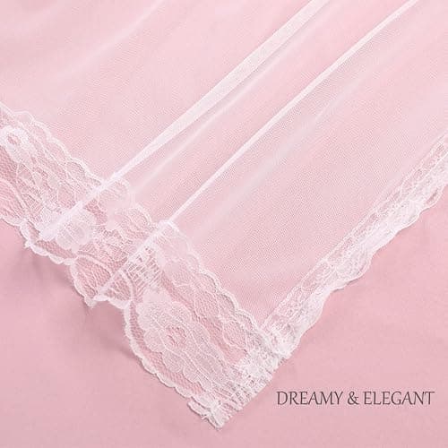 SOFJAGETQ Pink Curtains 84 inch Length - Double Layers Blackout and Sheer with Lace Hem Window Curtains & Draperies Panels for Kids/ Girls Bedroom Living Room Nursery, 2 PCs - 52 x 84 White thumbnail 8