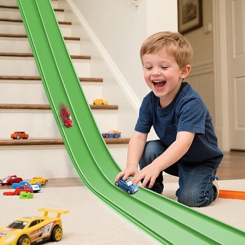 Upgrade Flexible Race Track Flex Tracks for Kids 3+, 15Ft Flexible Car Track Race Car Track Compatible with Diecast 1/64th Cars, Roll Up Race Ramp Toy with Strong Suction Cups - Image 1