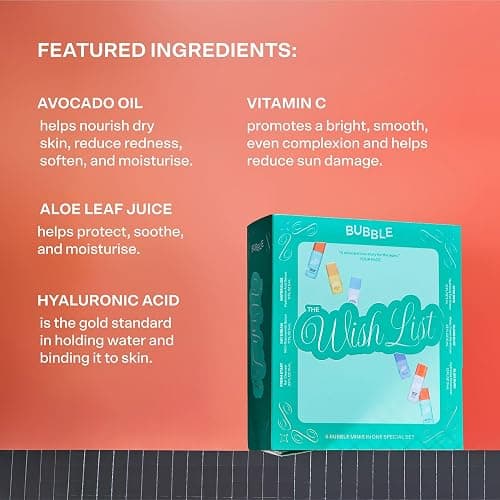 Bubble Skincare The Wish List Mini Skincare Essentials Gift Set - Includes Gel Cleanser, Vitamin C & Hyaluronic Serum, Eye Cream, Water Cream & Face Moisturizer - Travel Size Skin Care (6 Count) thumbnail 7