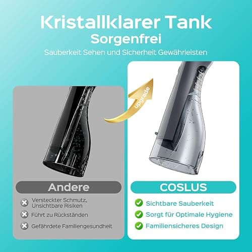 COSLUS Munddusche Kabellos Trragba Elektrische: 300ML WassertankTestsieger 2025 IPX7 Wasserdicht für Oral Health Enthusiasten Tägliche Tiefenreinigung Reinigung auf Reisen 5 Multifunktionale Jet-Tipps thumbnail 5