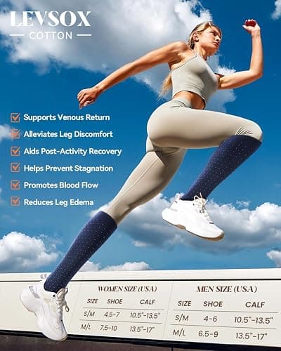 LEVSOX Cotton Compression Socks for Women Men 20-30 mmHg Knee High Cute Support Sock for Nurses Flying Pregnancy thumbnail 5