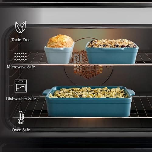 Best Choice Products Set of 3 Large Serving Trays, Party Platters and Ceramic Non-Stick Bakeware For Appetizers, Charcuterie, Snack, Dessert, Casserole, Sour Dough Bread Loaf - Cornflower Blue thumbnail 6