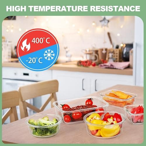 Skroam 24-Teiliges Glasbehälter-Set Mit Deckel - Frischhaltedosen für Lebensmittel, Meal Prep Boxen, Mikrowellengeeignet, BPA-Frei (12 Behälter & 12 Deckel) thumbnail 7