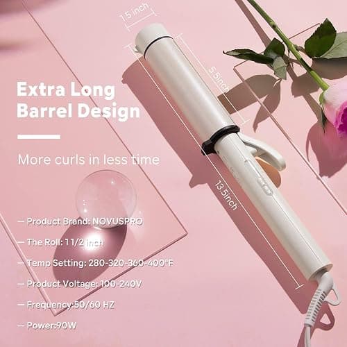 1.5 Inch Extra Large Curling Wand for Long Hair - Ceramic Tourmaline Barrel with 40000000 Negative Ions, 2 Clips & Heat-Resistant Glove thumbnail 7