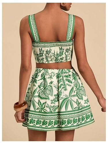 Floerns Women's Two Piece Outfit Tropical Crop Cami Top and Summer Skirts Set thumbnail 3