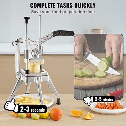 VEVOR Commercial French Fry Cutter, 4 Blades Lever Vegetable Chopper | 1/2”, 3/8”, 1/4”, 6-Wedge Slicer, 420J Stainless Steel Blades, Potato Dicer & Fruit Lever Cutter, for Dining and Home Kitchen thumbnail 6