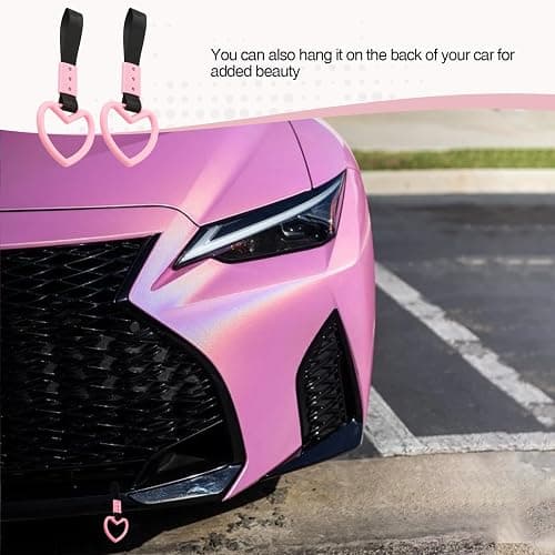 JRYEM 2PCS Heart Shaped Car Handle Straps, Rear Bumper Warning Keychain Ring with Drift Charm for Car Exterior Interior Accessories (Pink) thumbnail 6