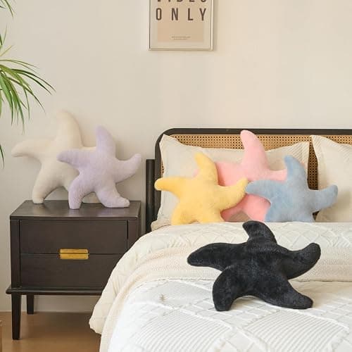 PLAYSKY Starfish Pillow, Cute Decorative Pillows for Couch Bed, Aesthetic Room Decor Accent Pillow Plush with Soft Faux Rabbit Fur for Bedroom Living Room (Ivory White, 14.9 Inches) thumbnail 5