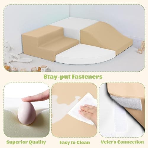 TODIBY 4-Piece Climbing Blocks for Toddlers: Soft PU Leather Baby Playset - Crawl and Climb Activity Indoor - Kids Play Equipment Climber Foam Blocks (Coffee/White) thumbnail 5