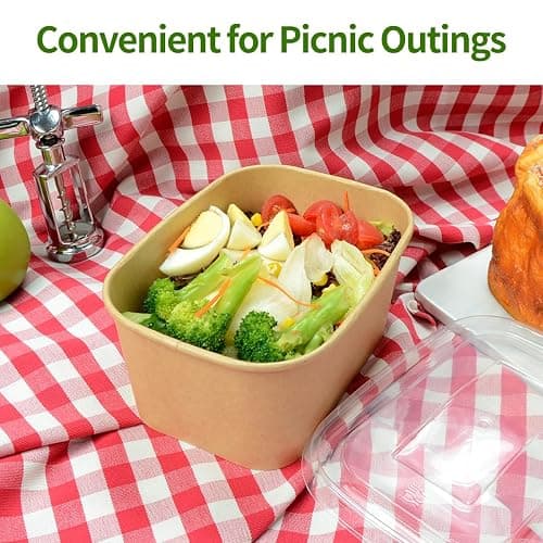 AICHEF 50 Pack 35 oz Paper Food Containers with Lids, Microwavable and Freezer Use Paper Meal Prep Containers Disposable Food Prep and Take Out Food Containers, 50 Bowls 50 Lids thumbnail 7