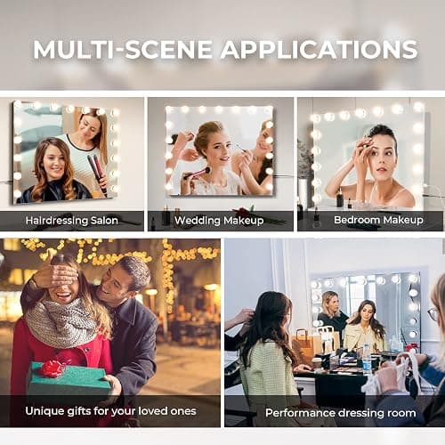 Vanity Mirror Makeup Mirror with Lights,23.6"x 19.6"Large Tabletop Light up Mirror with 17Bulbs,10X Magnification,USB Charging Port,3 Color Touch Control Dimmable Lights,Women Gift thumbnail 5