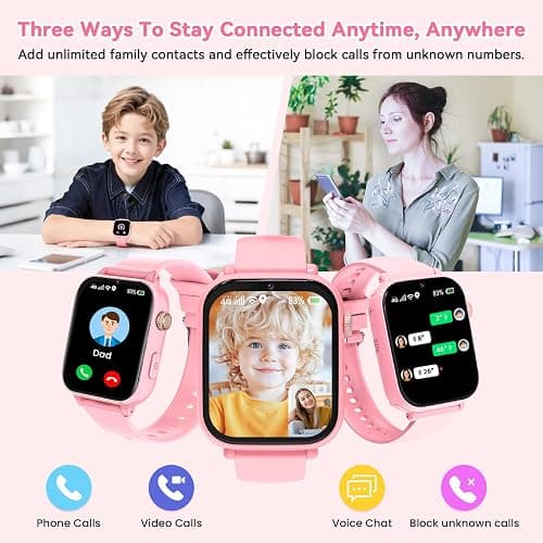 4G Kids Smart Watch Phone GPS, Smartwatch for Boys Girls Ages 4-12 Years with Video Call Chat Class Mode SOS Camera Alarm Games Parental App Touch Watch Gifts for Children (Includes SIM Card) Pink thumbnail 5