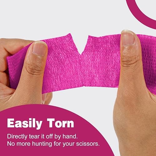 AZEN 16 Pack Self Adhesive Bandage Wrap Pink, 2" X 5 Yards Elastic Cohesive Bandage Wrap, Athletic Tape, Vet Wrap, Ankle Tape, Tattoo Grip Tape Wrap (Pink) thumbnail 5