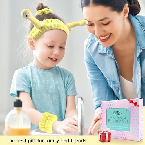 Face Wash Headband, Skincare Wrist Bands For Washing Face Set Spa Hair Bands come with a Hair Scrunchie, Cute Yellow snail tentacle Elastic Headband, For Face Washing Makeup Skincare (Yellow) thumbnail 7